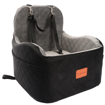 Lealchum Dog Booster Car Seat for Small/Medium Dogs,Puppy Portable Seat for Car with Elevated Cushion,Fully Detachable and Washable Pet Seat with Storage Pockets,Easy to Install (Black/Grey, Medium)