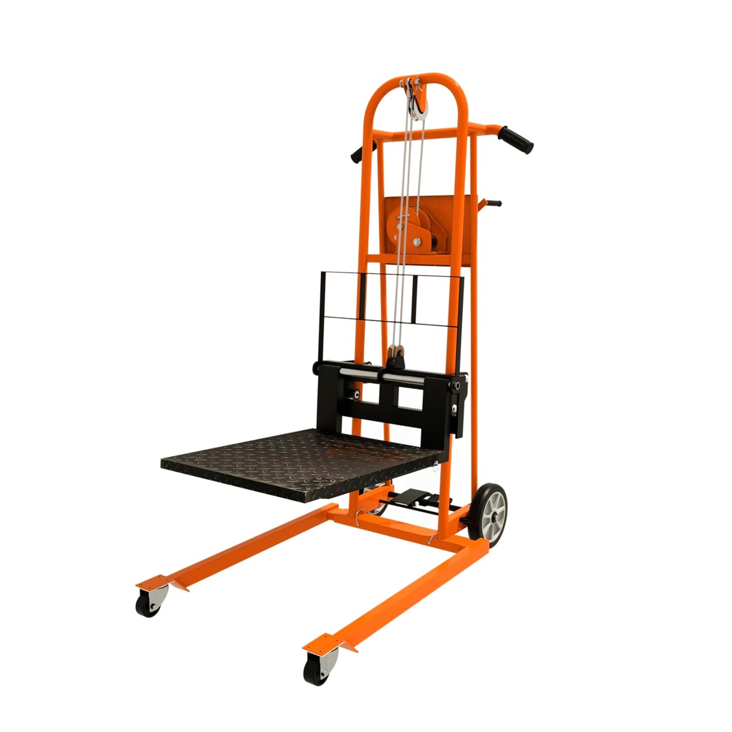 APOLLOLIFT Material Lift Winch Stacker, 500 lbs Capacity 41.4" Lifting Height, Manual Stacker Pallet Jack Truck Dolly with Swivel Casters and Lift Plate(Orange)