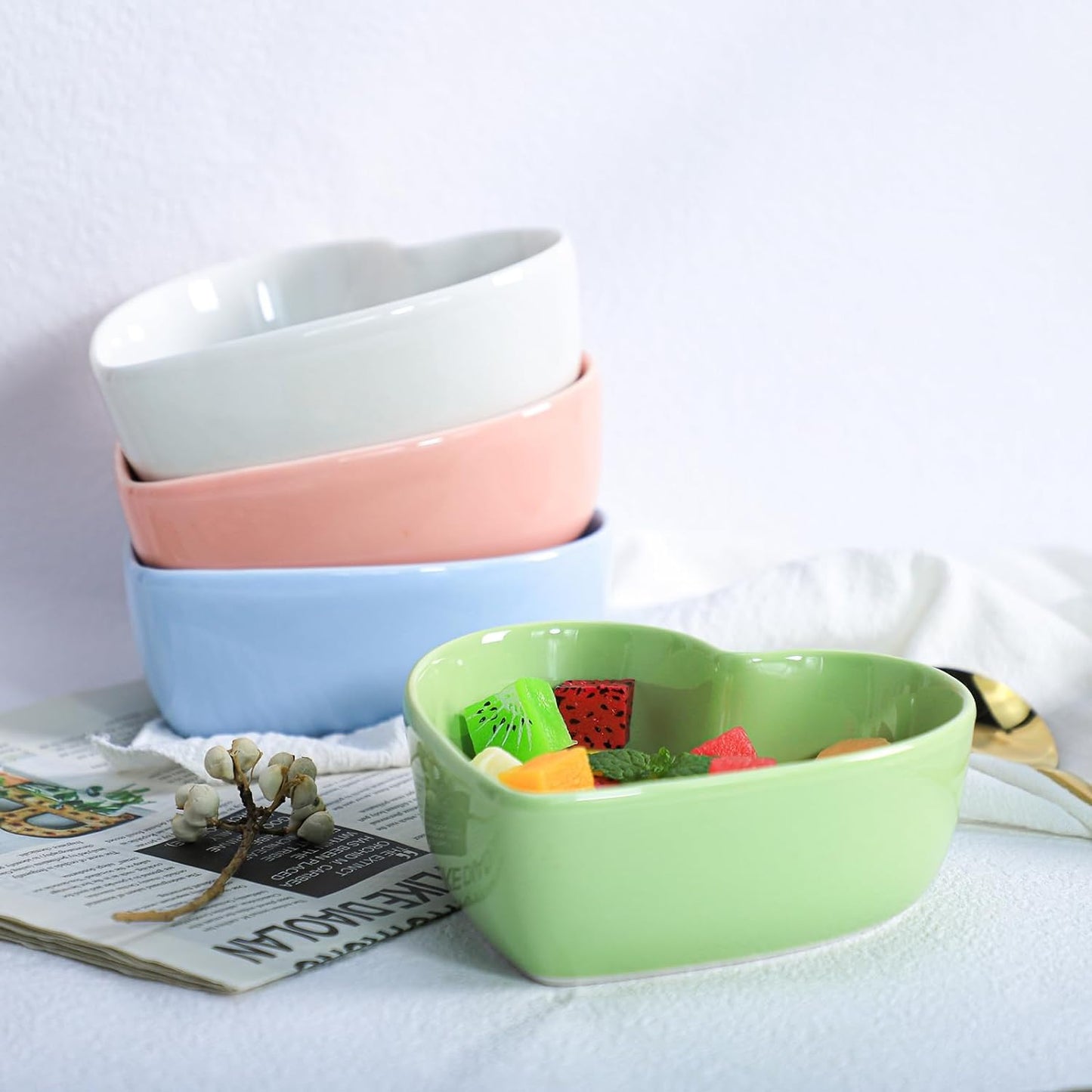 WAIT FLY Heart-shaped Bowls for Salad Soup Snack Dessert Best Kitchen Household Cooking Gifts for Home Kitchen, Pink/ Blue/ White/ Green