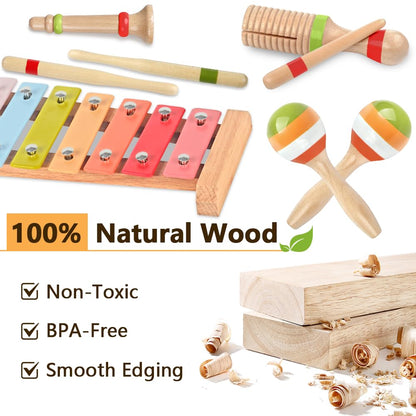 Baby Musical Instruments for Girls-Montessori Wooden Toys for Toddlers 1-3,Percussion Instruments Set with Xylophone Preschool Educational 3+ Christmas Birthday Gift for 1 2 3 Year Girl (Pink)