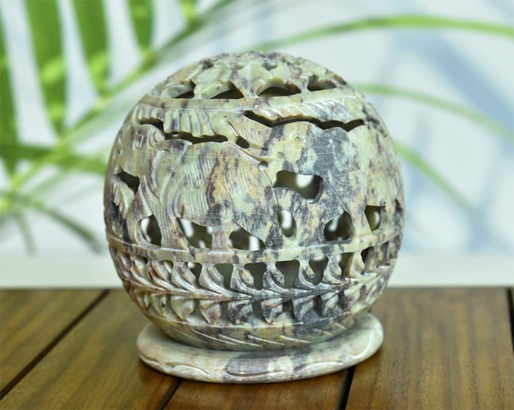 Ajuny Soapstone Tealight Candle Holder for Living Room Office - Decorative Lantern Handmade Tea Light Candle Holder Gift for Home and Kitchen Decor - 3 Inch