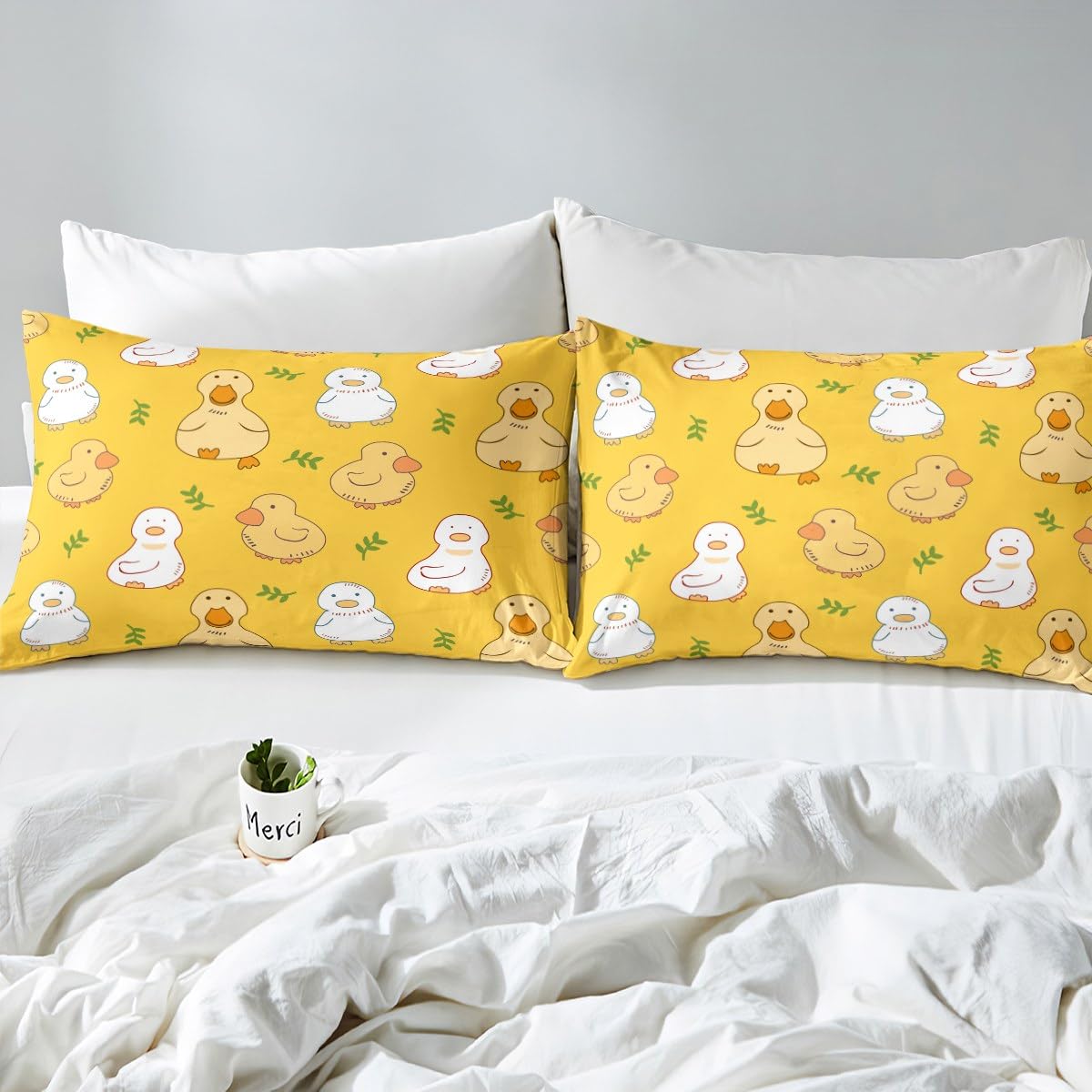 Erosebridal Cartoon Duck Bed Sheets for Kids Boys Girls,Kawaii Yellow Duck Sheet Set,Cute Hand Drawn Goose Bedding Set Full,Lovely Farmhouse Animal Fitted Sheet + Flat Sheet + 2 Pillow Shams