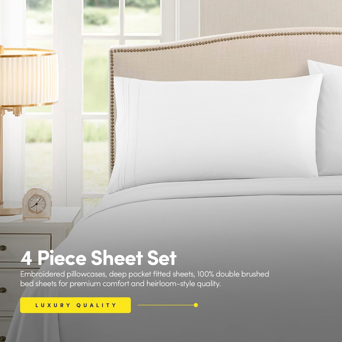 1500 Supreme Collection Queen Sheet Sets White - Luxury Hotel Bed Sheets and Pillowcase Set for Queen Mattress - Extra Soft, Elastic Corner Straps, Deep Pocket Sheets, Queen White