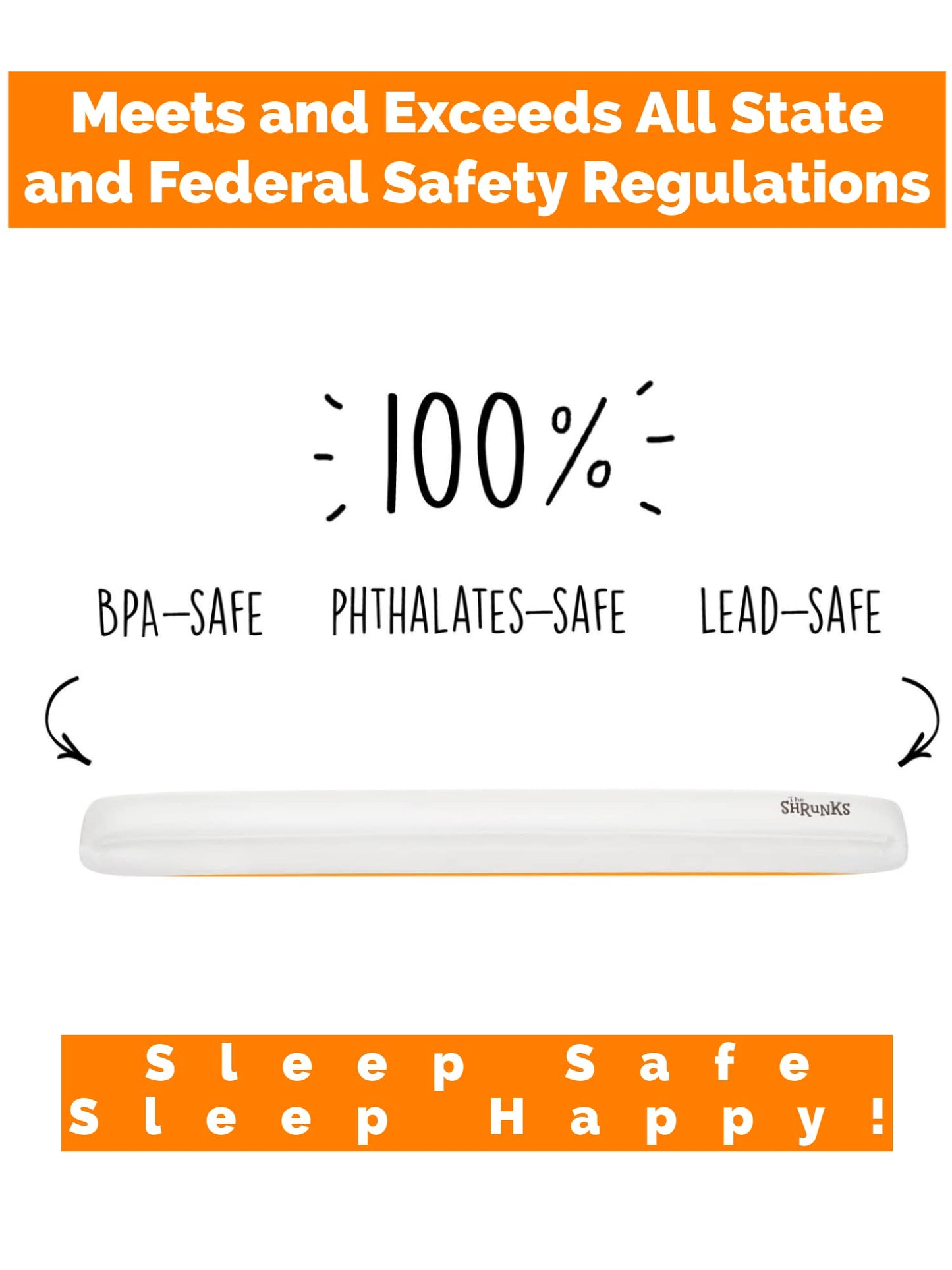 The Shrunks Sleep Security Inflatable Bed Guard (2 Pack) - Safe & Portable Toddler Bed Guard / Cot Bumpers for Travel, Holiday or Home Use, 122x18x10cm fits under Bed Sheet with non-slip grips.