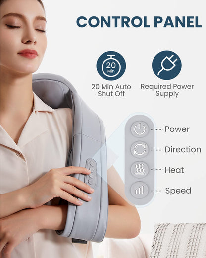 Nekteck Neck Massager for Pain Relief Deep Tissue, FSA Eligible Shiatsu Back Massager with Heating 3D Kneading Massage Pillow for Shoulder Leg Muscle, Office Home Car Use, HSA Eligible, Plug-in Use