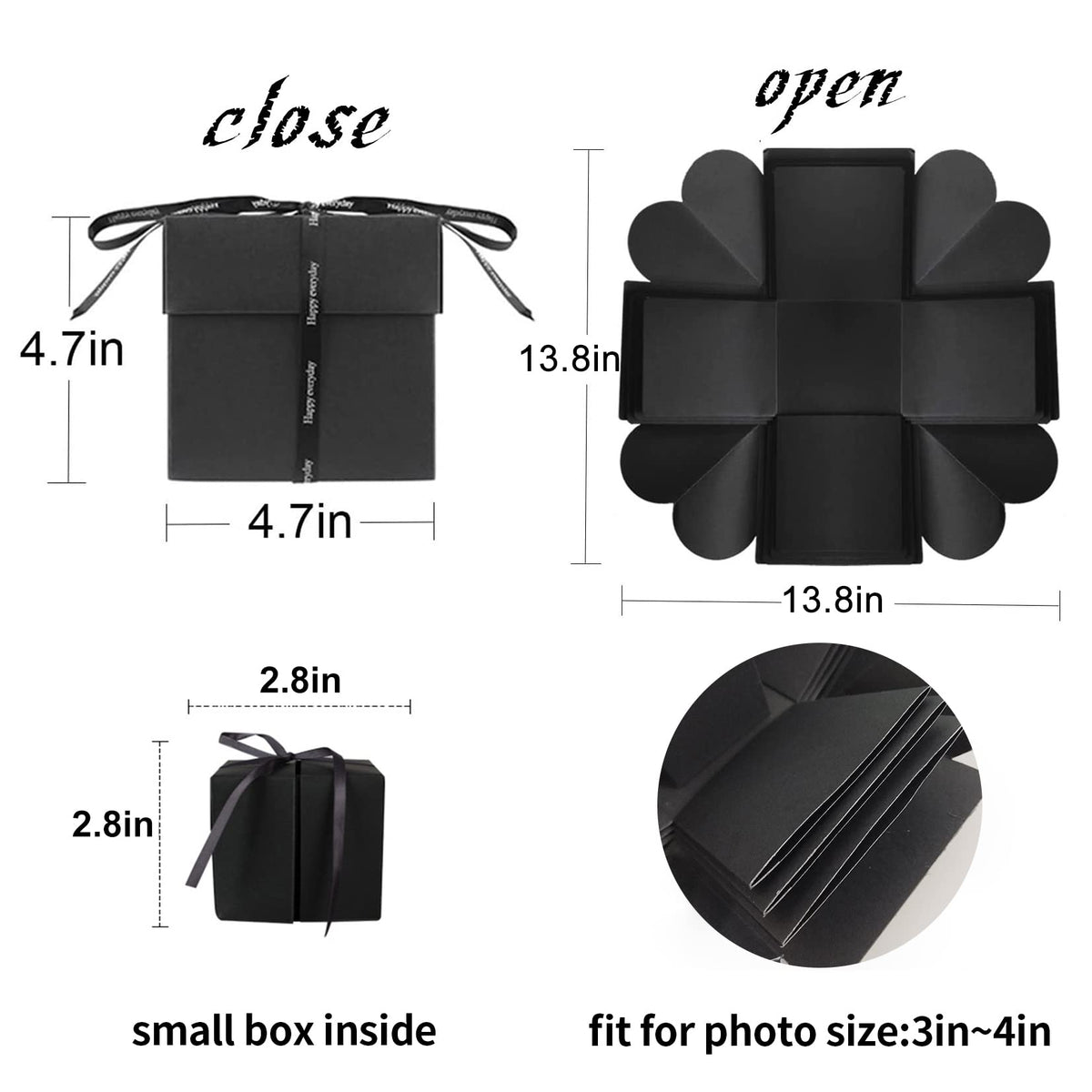 Wanateber Explosion Box DIY Gift - Love Memory, Scrapbook, Photo Box for Birthday Gift, Anniversary,Wedding or Valentine's Day Surprise Box (Black)