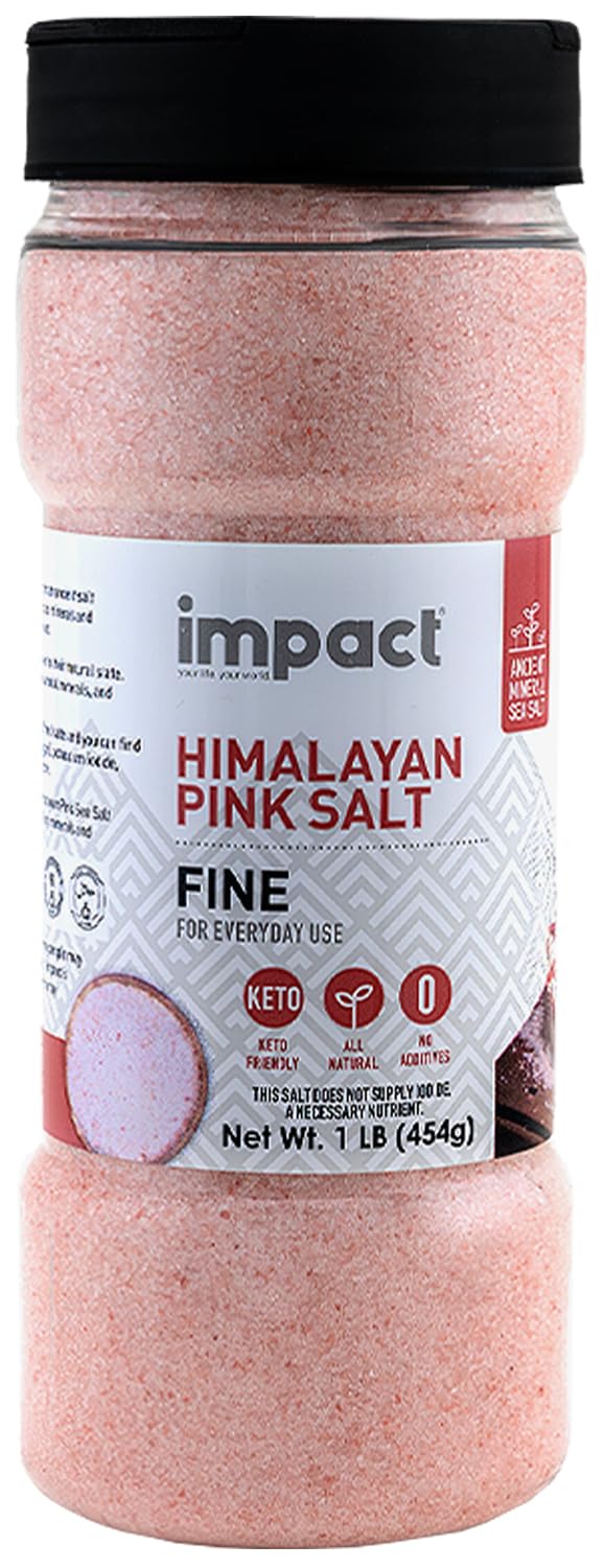 Impact - Fine Himalayan Pink Sea Salt - No Additives Rich in Trace Minerals Non-GMO Gluten-Free Ideal for Low-Carb Fasting Cooking - 1lb Shaker