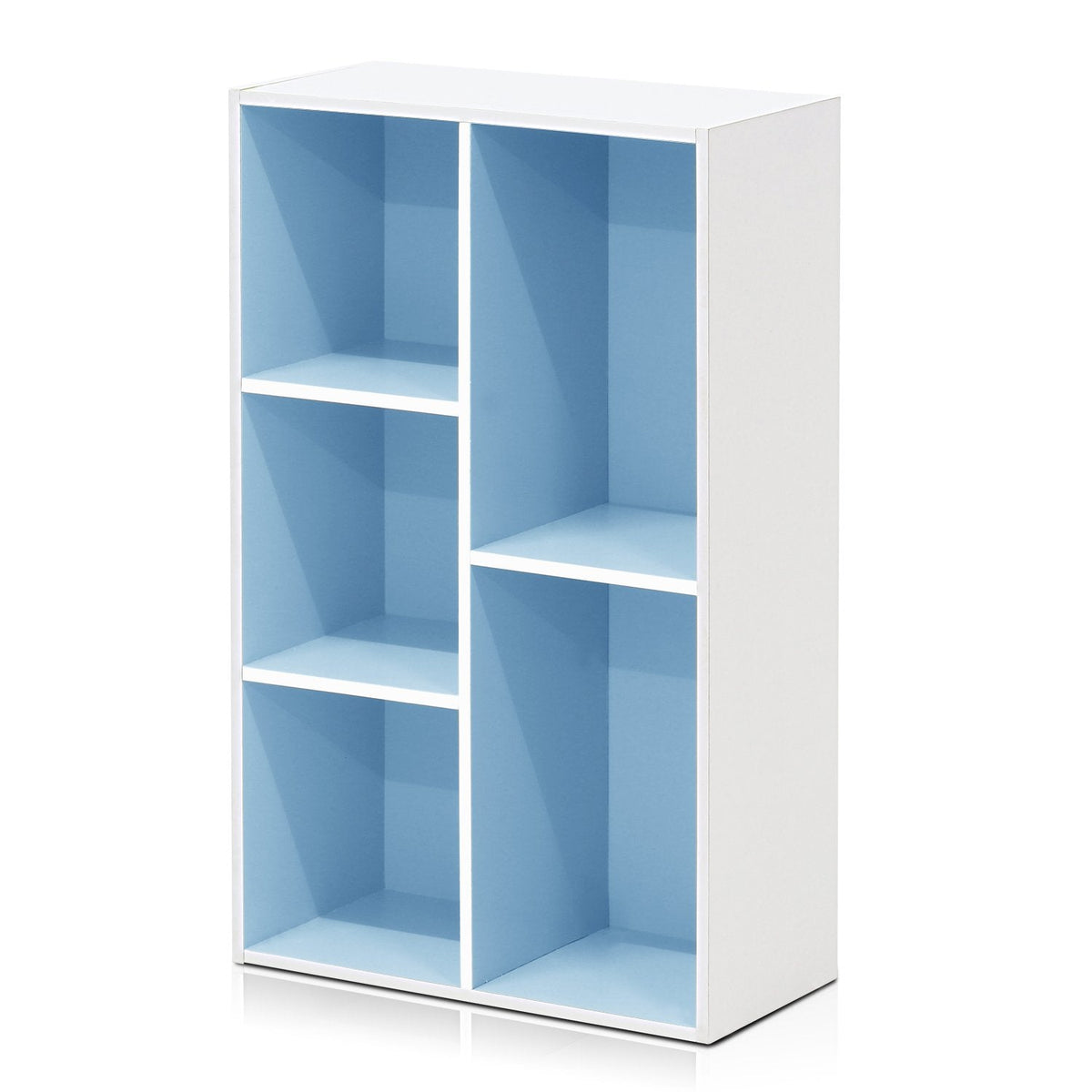 Furinno LUDER Book Shelf, 5-Cube Bookshelf, Reversible Bookcase, 9.4 x 19.5 x 31.5, Easy Assembly, for Living Room, Bedroom, Home Office, White/Light Blue