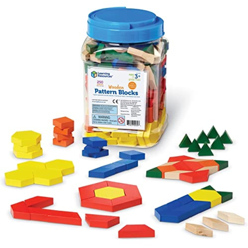 Learning Resources Wooden Pattern Blocks - Educational Toys and Tangram Puzzle Manipulatives for Kindergarten, Early Math Toys, Wood Pattern Blocks for Classroom and Homeschool, Teacher Must Haves