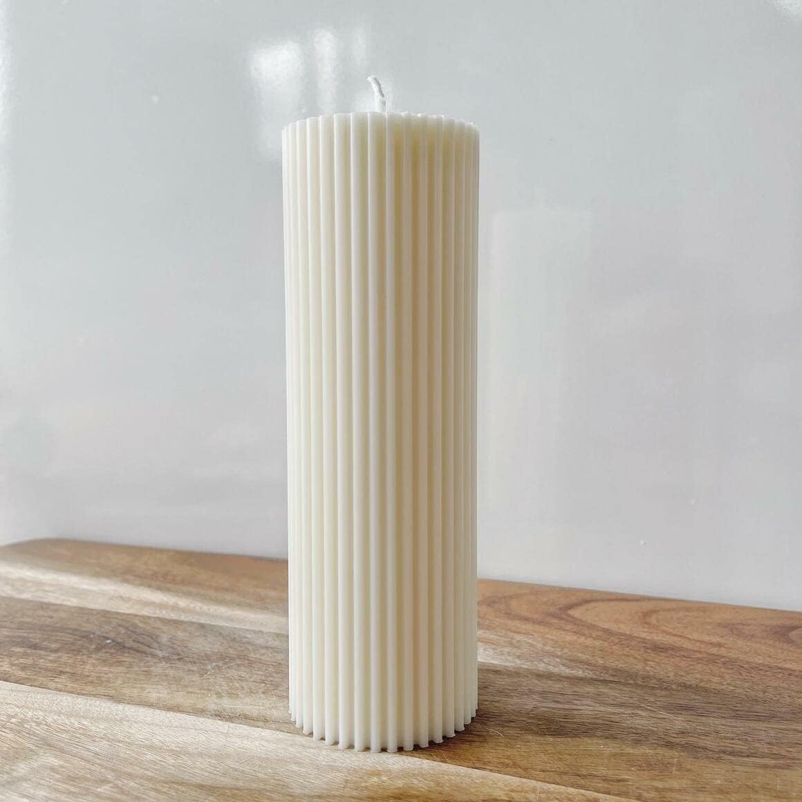 2 Pack Ribbed Pillar Soy Wax Scented Candle for Home Decoration Birthday Wedding Christmas (Ribbed Pillar Candle White)