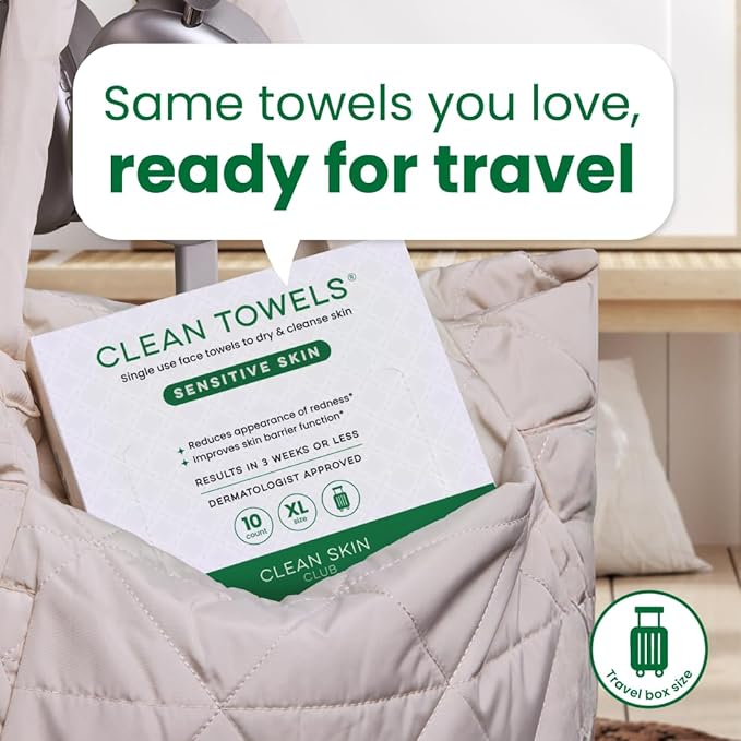 Clean Skin Club Clean Towels® XL Sensitive Skin | Travel Pack, Ultra-Soft