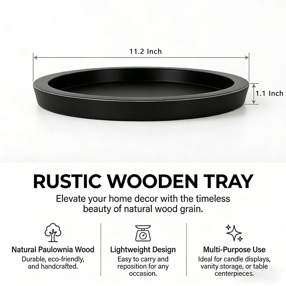 OKSON 3-Pack Round Wooden Candle Plate Holder Trays, Rustic Farmhouse Decorative Round Wood Tray for Coffee Table, Dining, Tealight & Pillar Candles, Party, Wedding, Christmas Home Decor (Black)