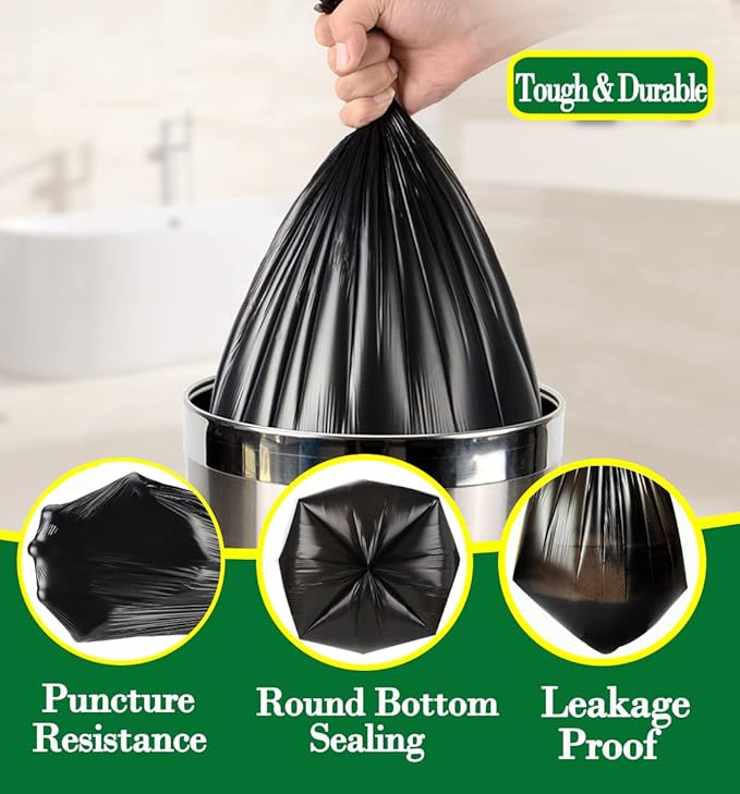 2.6 Gallon 120 pcs Small Black Trash Bags, Strong 2.5 Gallon 2.6 Gallon Garbage