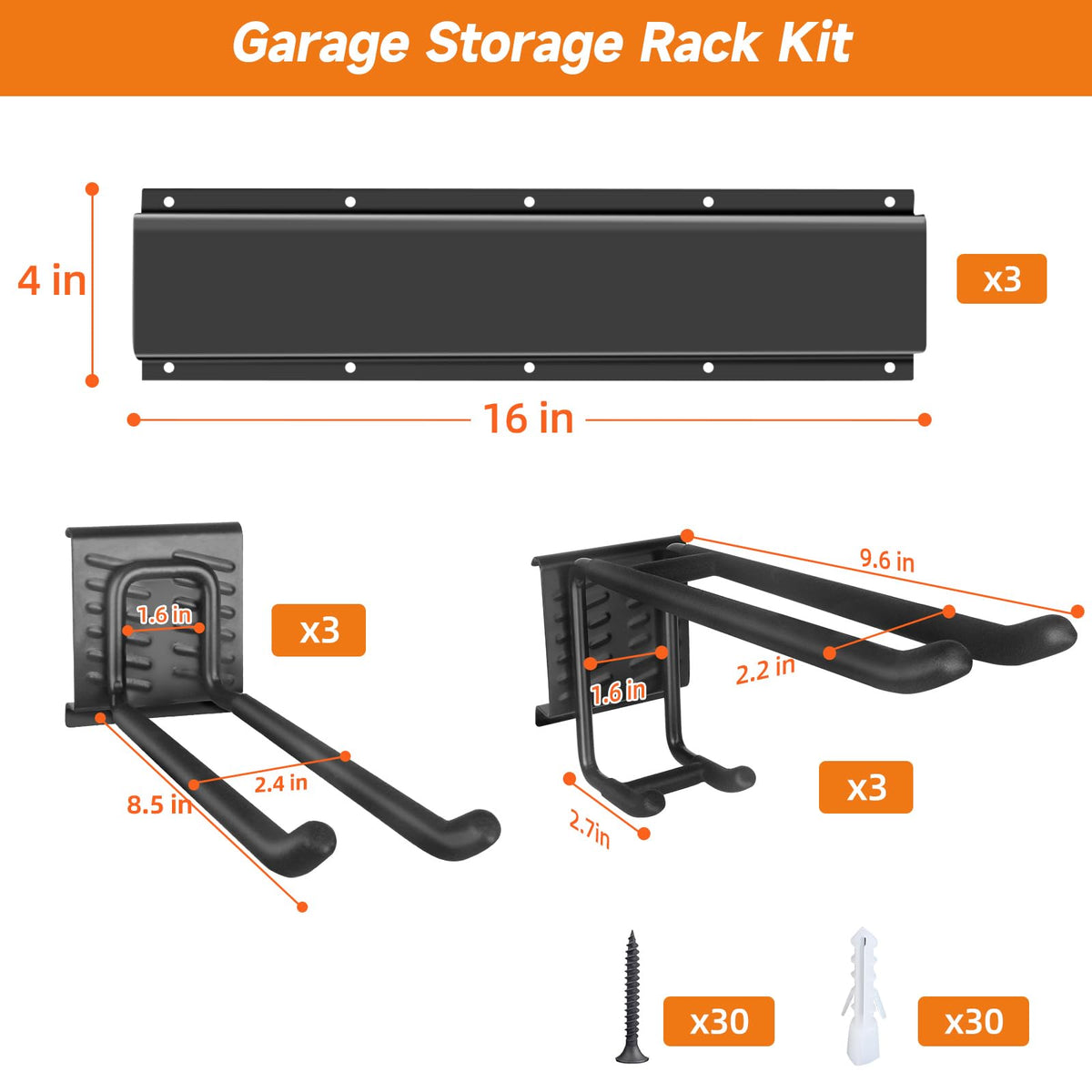 WEZAFO Garage Tool Organizer Wall Mount, Heavy Duty 48 Inches Garage Organization and Storage Racks for Yard Tools with 6 Hooks, Tool Hangers Holders for Hanging Folding Chair, Rake and Shovel