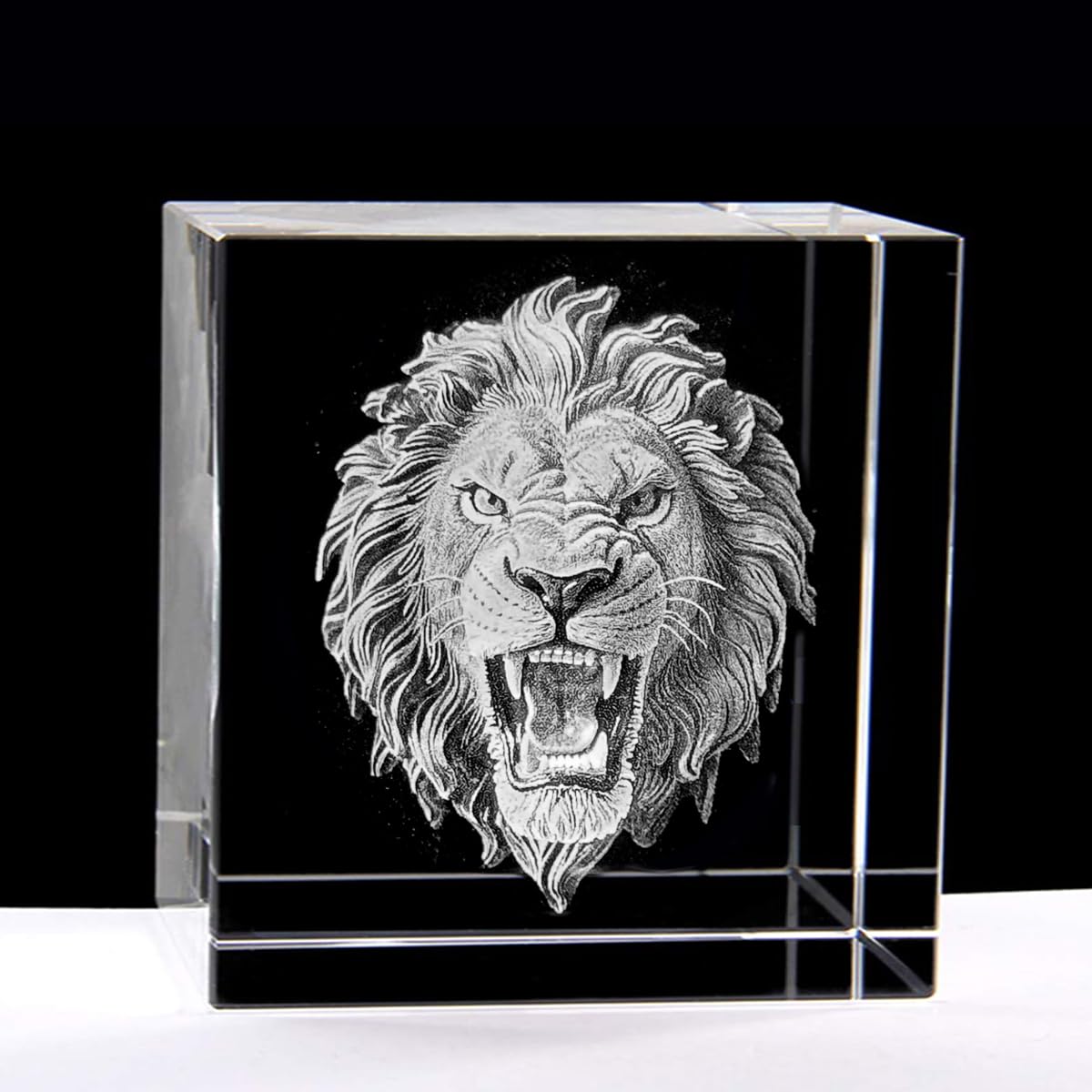 SHTWX 3D Angry Lion Paperweight(Laser Etched) in Crystal Glass Cube Birthday (No Included LED Base)(2.3x2.3x2.3 Inch)