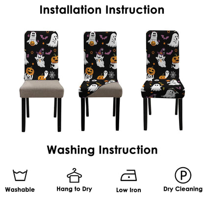 qwpmvhsak Halloween Chair Covers Set of 6, Cute Pumpkin Ghost Dining Chair Protectors, Black Elastic Removable Washable Dining Chair Covers, Suitable for Halloween Kitchen Restaurant Holiday Decor