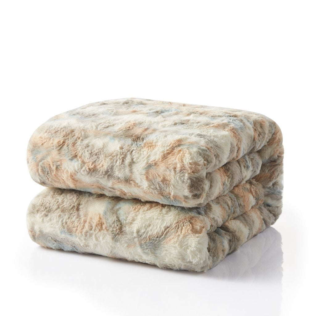 Tache Luxurious Russian Lynx Brown Throw Super Soft Warm Faux Fur with Ivory Sherpa Back Blanket - 50x60