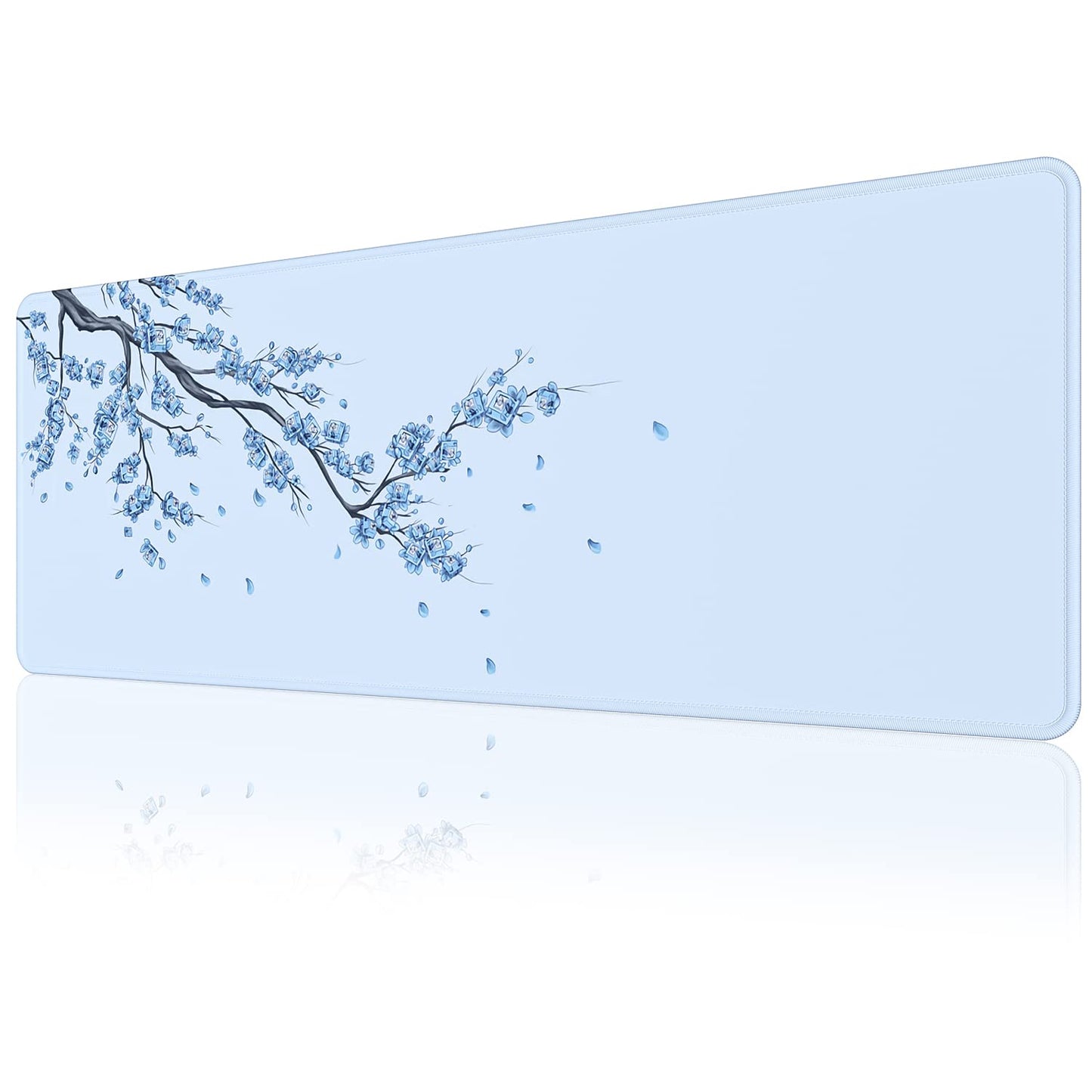 EFISH Japanese Plum Blossoms Mouse Pad (31.5 × 11.8 × 0.12 inch) Extended Large Mouse Mat Desk Pad, Stitched Edges Mousepad,Non-Slip Rubber Base,Gaming Mouse Pad XL