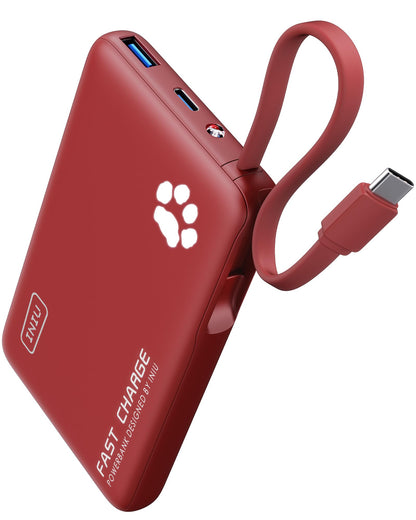 INIU 45W Portable Charger, 10000mAh Built-in USB C Cable Fast Charging Power Bank, Small Type C Battery Pack, Powerbank for iPhone 17 16 15 14, iPad, Samsung S25 S24 etc. Travel Camping Essentials