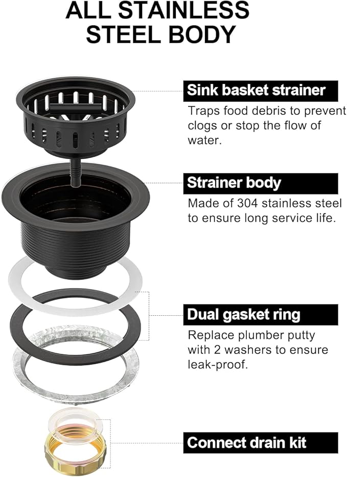 BOTEMY B9171 Bronze Kitchen Sink Drain Kit 3 1/2 Sink Strainer