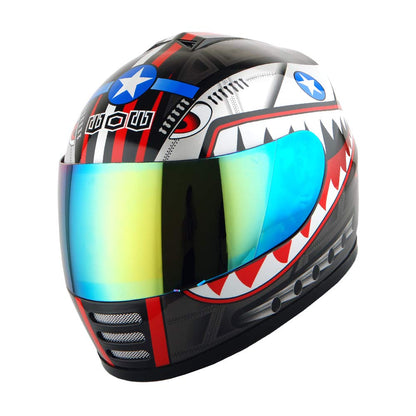 WOW Motorcycle Full Face Helmet Street Bike BMX MX Youth Kids Shark Black