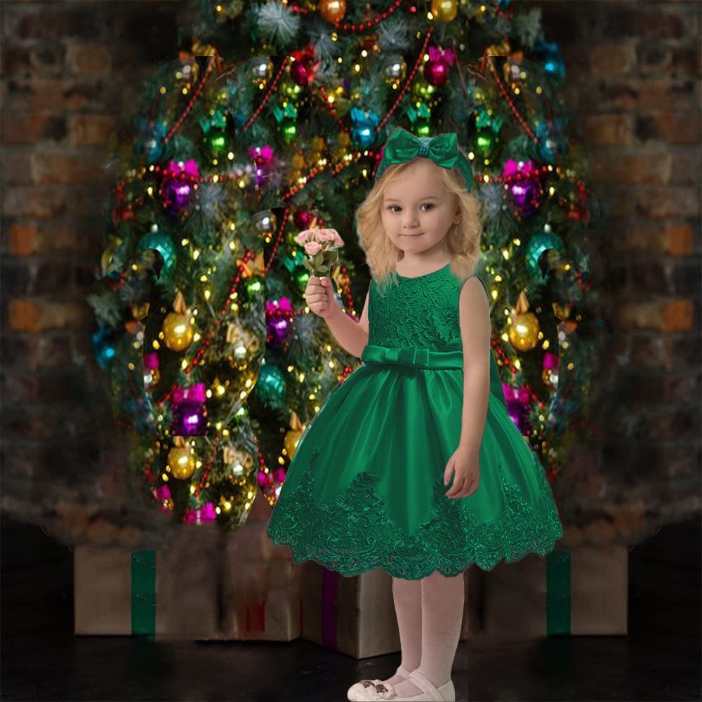 WZSYGDTC Little Girl Baptism Christening Lace Embroidery Dresses Toddler Wedding Bridesmaid Tutu Frocks(Green,12M)