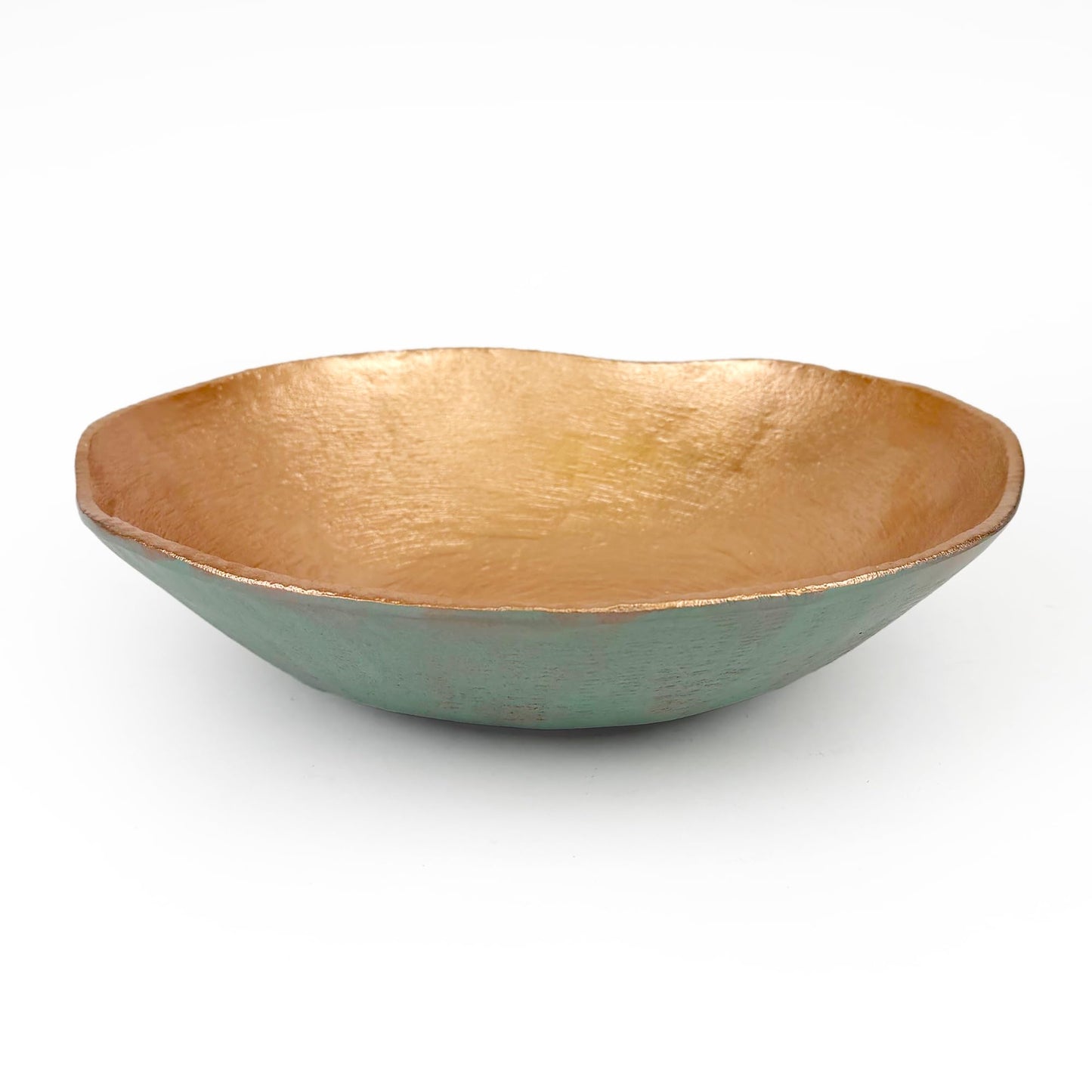 ANDALUCA Cast Metal Extra Large Turquoise Copper Finish Round Decorative Bowl 14 inch