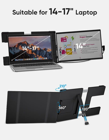 Laptop Screen Extender, 14" FHD 1200P IPS External Portable Monitor for Laptop, Plug & Play Dual Screen Monitor for 14"-17" Laptops, Compatible with Mac, Wins, Chrome, Android, Dex