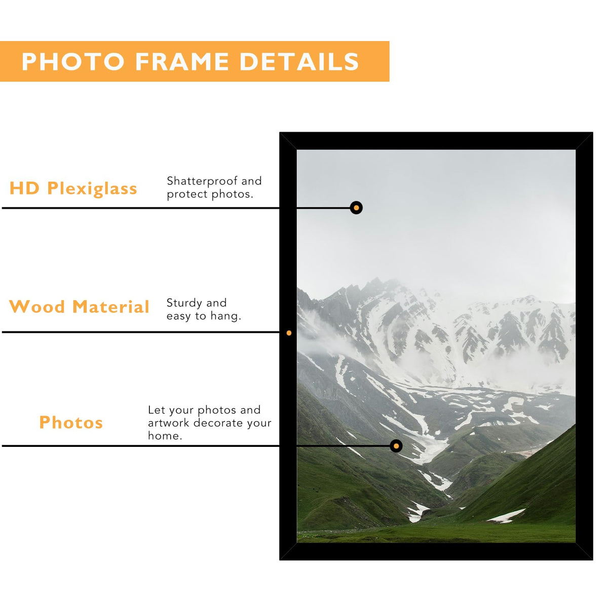 QOTIB 15x23 Picture Frame Black for Wall Mounting, Horizontal and Vertical Formats for Wall Hanging, Wood 15x23 Frame, Black, 1 Pack