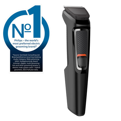 Philips 7-in-1 All-In-One Trimmer, Series 3000 Grooming Kit for Beard & Hair with 7 Attachments, Including Nose Trimmer, Self-Sharpening Blades, UK 3-Pin Plug-MG3720/33
