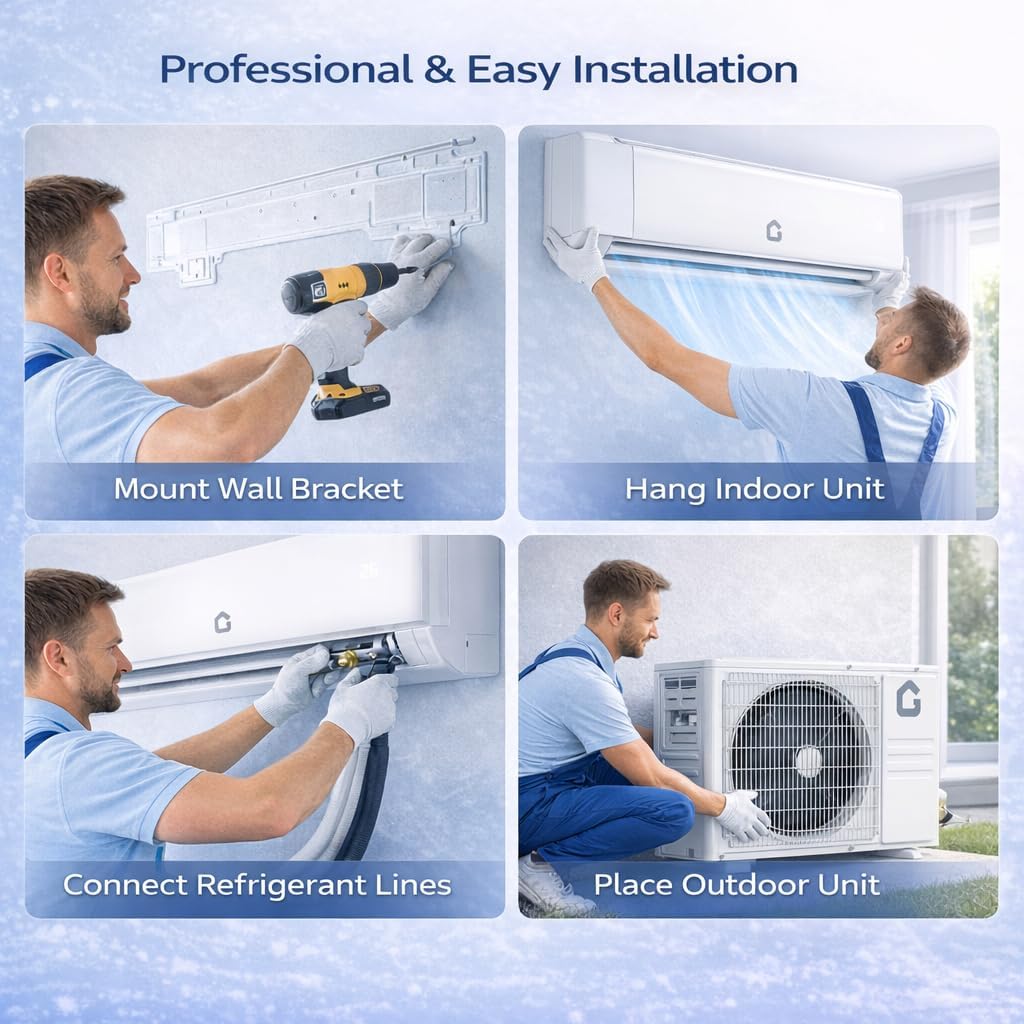 12,000 BTU Mini Split AC/Heating System, Mini Split Air Conditioners, 21 SEER2, Quiet Operation, 115V WIFI Enabled Energy Efficient Mini Split Unit, Installation Kits for Rooms Up to 750 Sq.ft