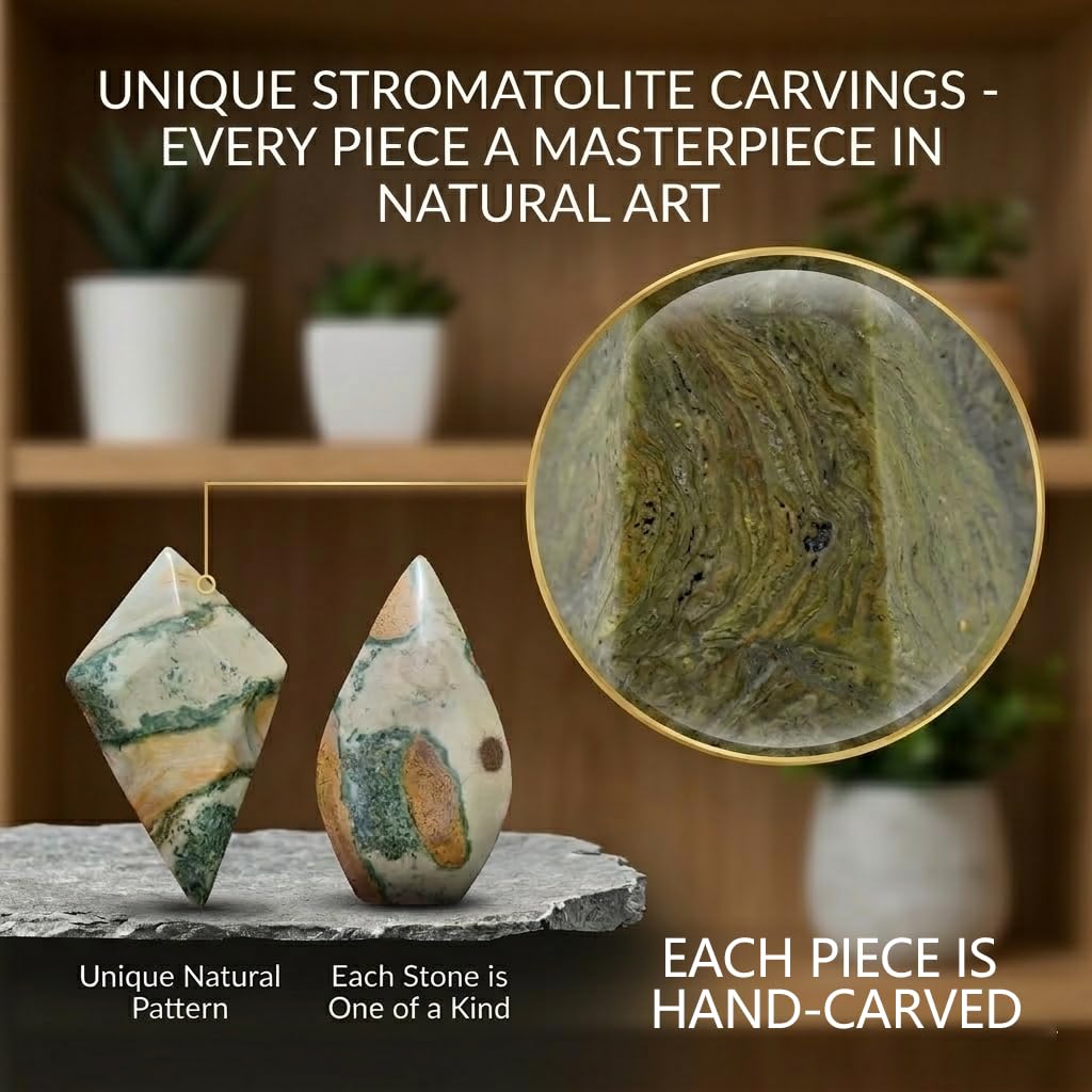 Crystal Healing Nature Stromatolite Fossil Gemstone, 1.8 Billion Year Old Natural Algae Ancient Stone, Obelisk Tower-Shaped Crystal, Natural Crystal Gifts for Altar Decor and Spiritual Protection.