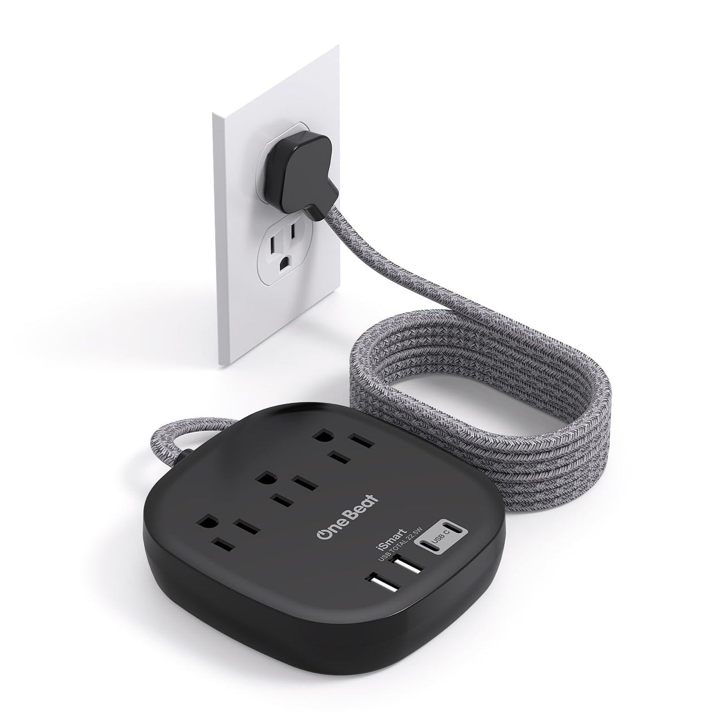 Flat Plug Power Strip, 6ft Ultra Flat Extension Cord - 3 Outlets 4 USB Ports (2 USB C) 22.5W/4.5A Desktop Charging Station, Power Strip No Surge Protection for Cruise Ship, Dorm Room Travel Essentials