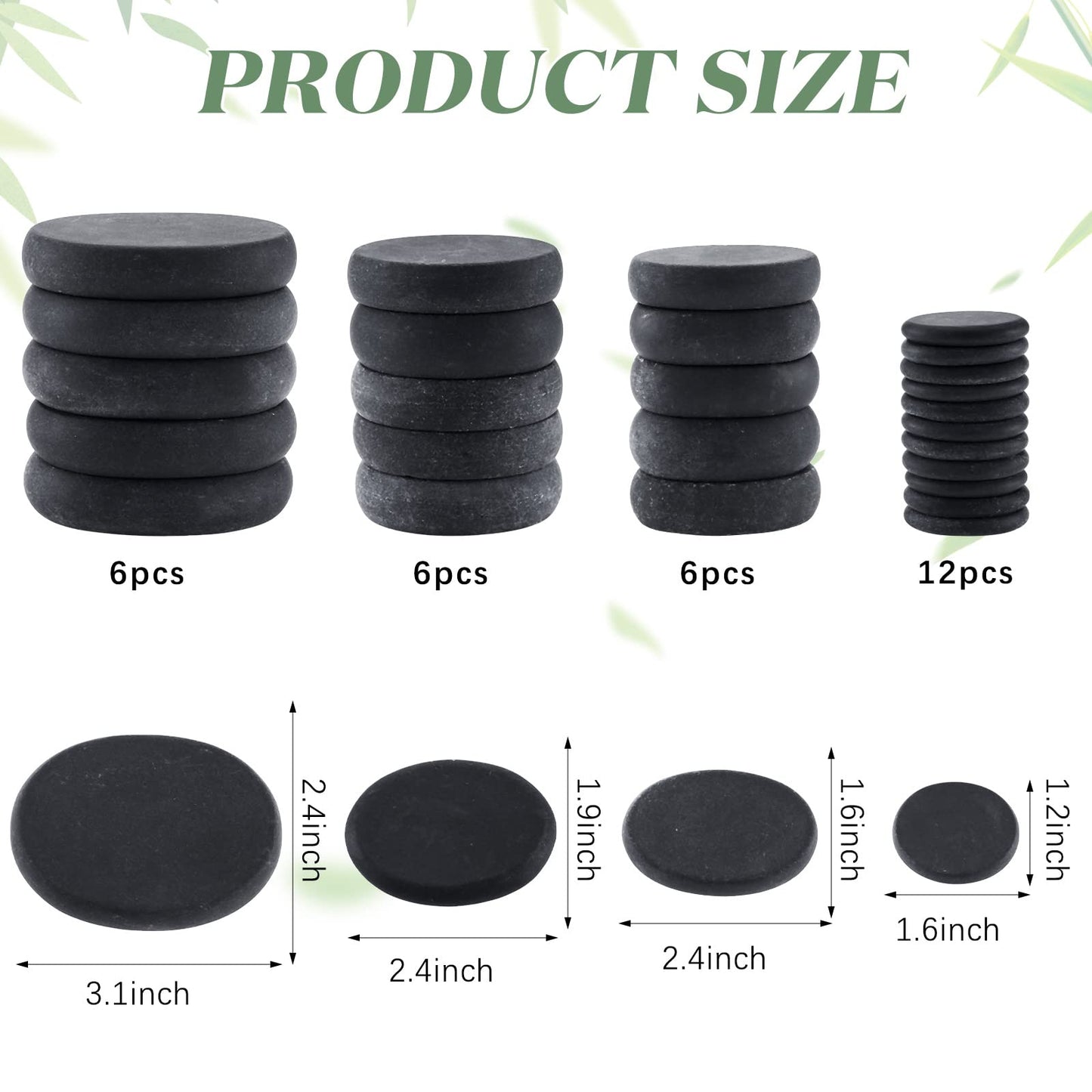 Patelai 30 Pcs Hot Stones for Massage, Basalt Hot Rocks Massage Rocks Kit Black Smooth Stones Set for Professional Home Spa Warming Relaxation and More, 4 Sizes
