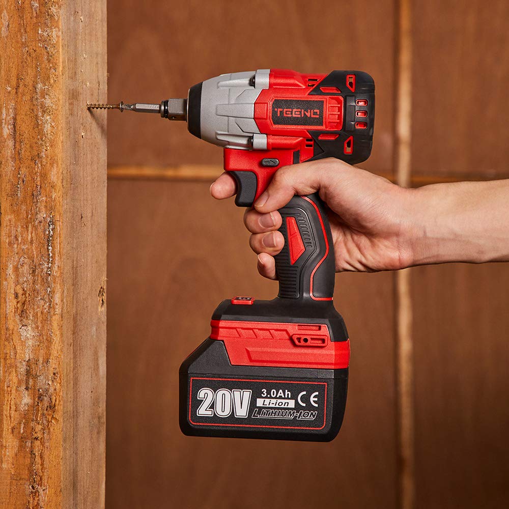 TEENO 20V Brushless Lithium-Ion Impact Wrench,2×3.0Ah Batteries, Charger, 3pcs Sockets, 1/2 Inch, 320NM