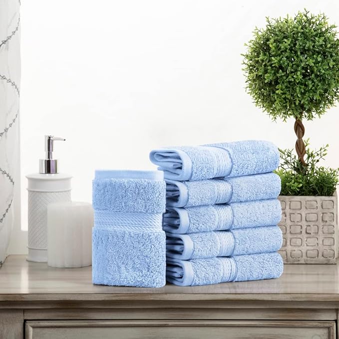 Superior Solid Egyptian Cotton Face Towel Set, Light Blue