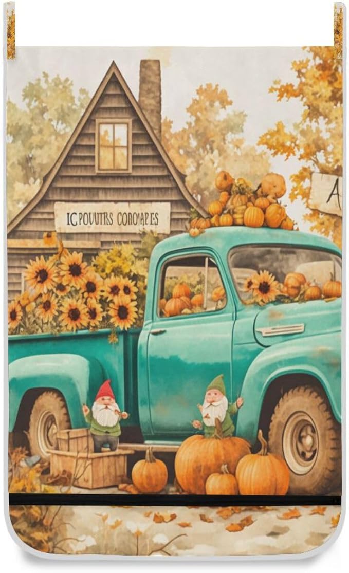 Thanksgiving Truck Pumpkin Orange Hanging Laundry Hamper Door Hampers Bag Basket
