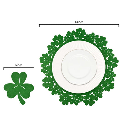 Noctiflorous St. Patrick’s Day Shamrock Green Round Felt Placemats with Coasters Set of 6 Table Decoration Durable Heat-Resistant Non-Slip Washable Place Mats Indoor Outdoor Kitchen Dining Table Mats