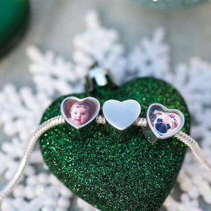 2Burned UK Personalised Love Heart Photo Charm Bead – Custom Picture Steel Jewellery – Fits European Style Charm Bracelets – Unique Gift for Mum, Wife, Girlfriend, Baby Scan Keepsake