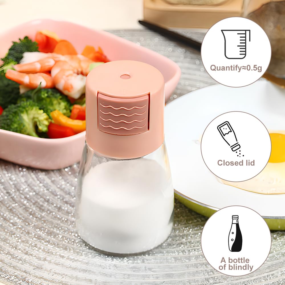 DONGKER Salt Pepper Shakers,4 PCS Precise Quantitative Push Spice Jars Press Type Salt Dispenser for Kitchen Daily Cooking