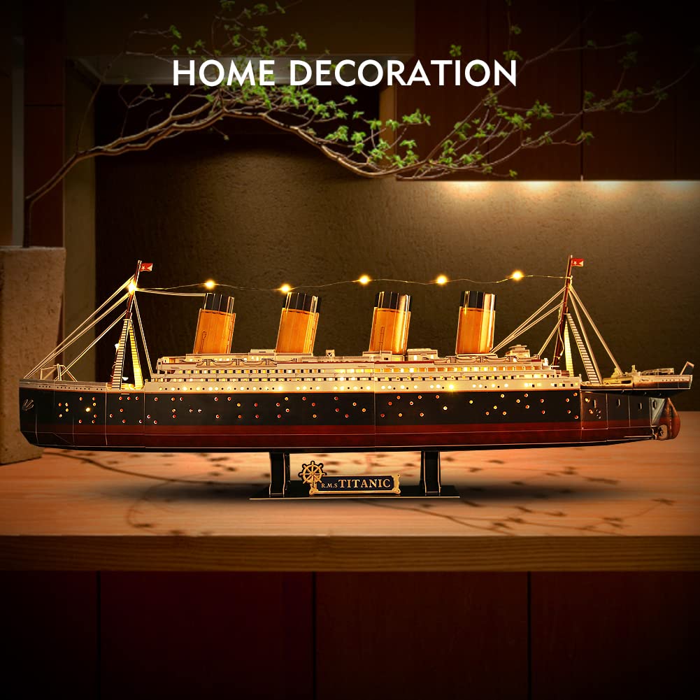 CubicFun LED 3D Puzzle, 88 cm, Titanic Ship Model Toys for Adults and Teens, 266 Pieces
