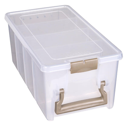 ArtBin 6925AB Semi Satchel with 3 Removable Dividers, Portable Art & Craft Organizer with Handle, [1] Plastic Storage Case, Clear, Gold, 0