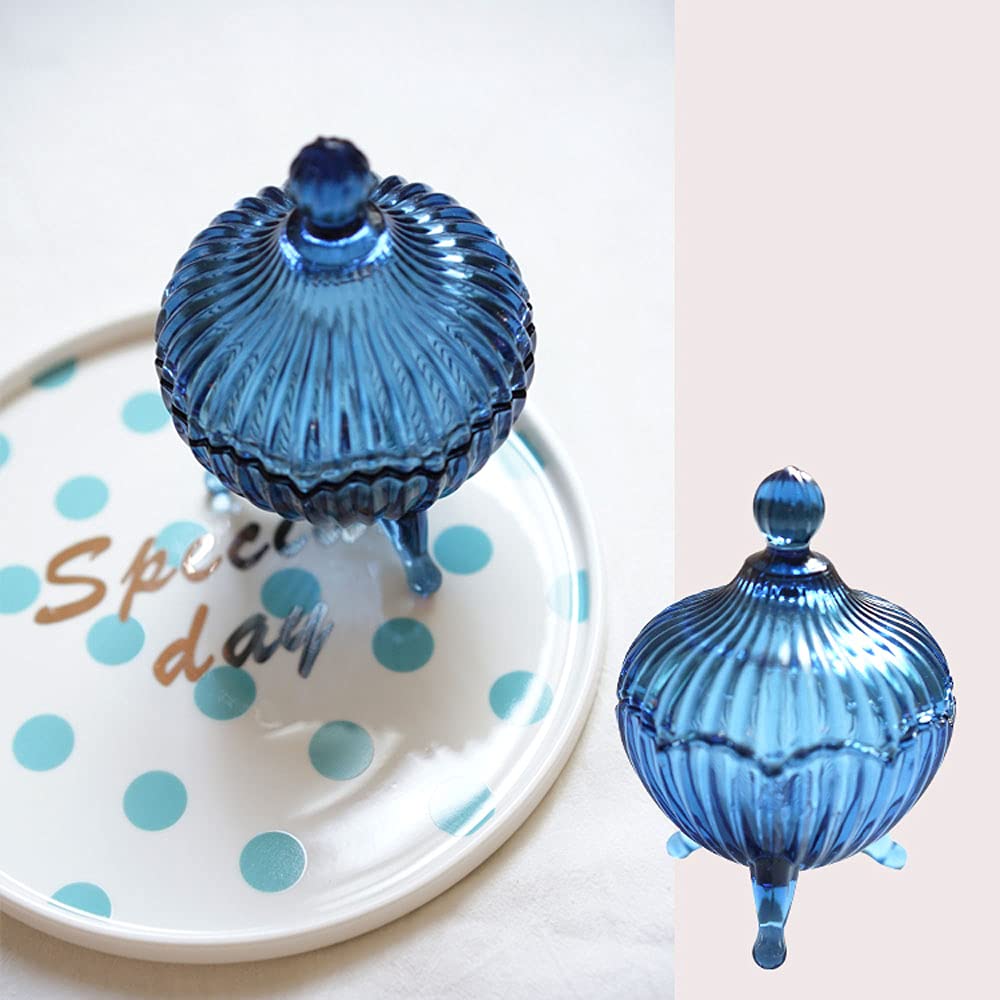 RockTrend Retro Crystal Blue Glass Candy Jar with Lid Food Storage Jar Sugar Bowl Decorative Jar