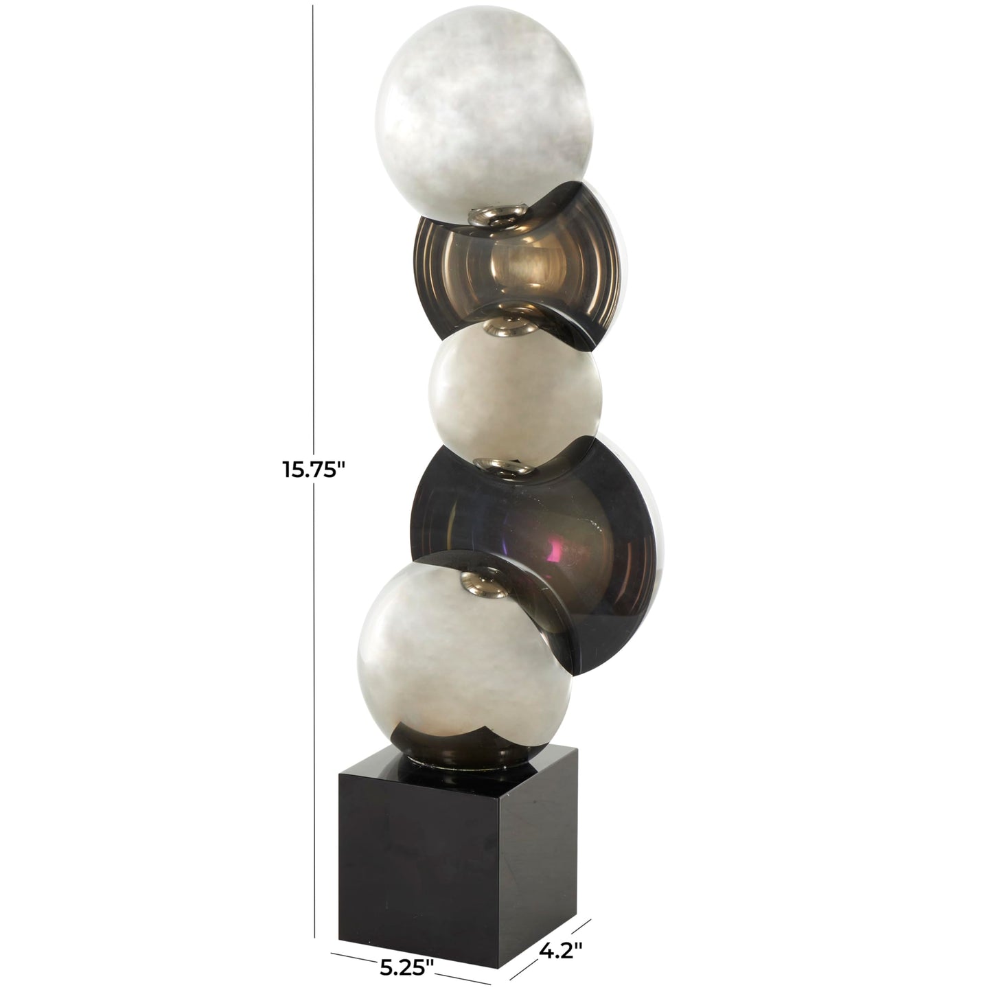 Deco 79 Glass Abstract Decorative Sculpture Stacked Orb Home Decor Statue with Black Base, Accent Figurine 5" x 4" x 16", Black