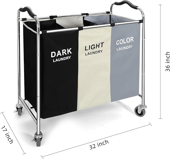 Laundry Basket with Wheels, 240L Laundry Hamper with 3 Clothes Hamper Bag