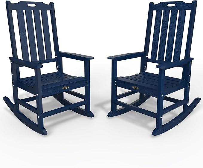 Oversized Rocking Chair Set of 2, Outdoor Rocking Chair for Adults, All Weather Resistant Porch Rocker for Lawn Garden, Navy Blue