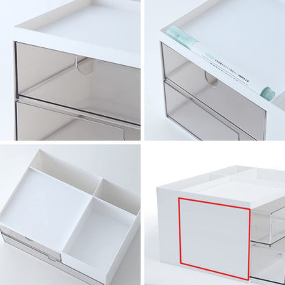 Desk Drawer Organizer, Desk Storage Box with 2 Drawers and 4 Compartments, Multifunctional Desk Accessories & Countertop Organizers for Office School Home (White）