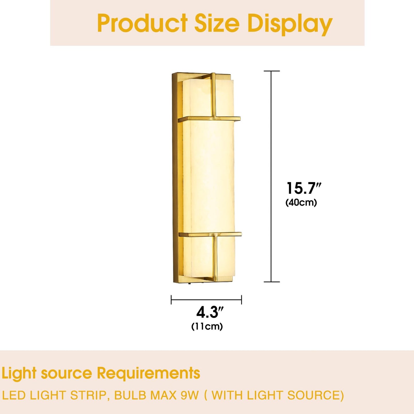 Fanyank 15.7inch Alabaster Wall Sconces Set of Two, 3 CCT Dimmable Square Natural Marble Lampshade Wall Sconce, Modern Hardwired LED Alabaster Indoor Wall Lamps Dining Room Stairs Bedroom Gold