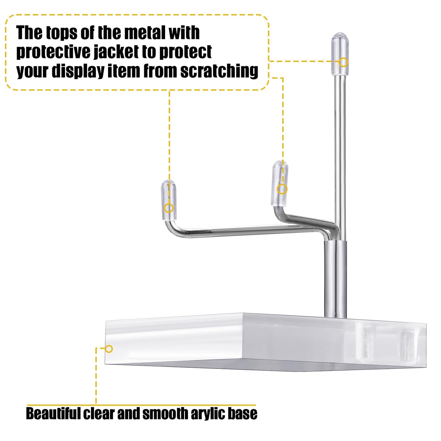 Suzile 4 Pcs Adjustable Metal Arm Display Stand Easel with Acrylic Base Rock Display Easel Holder Acrylic Crystal Clear Plate Stand for Geodes Mineral Agate (Silver, 3.2 x 3.2 x 4.9 Inch)