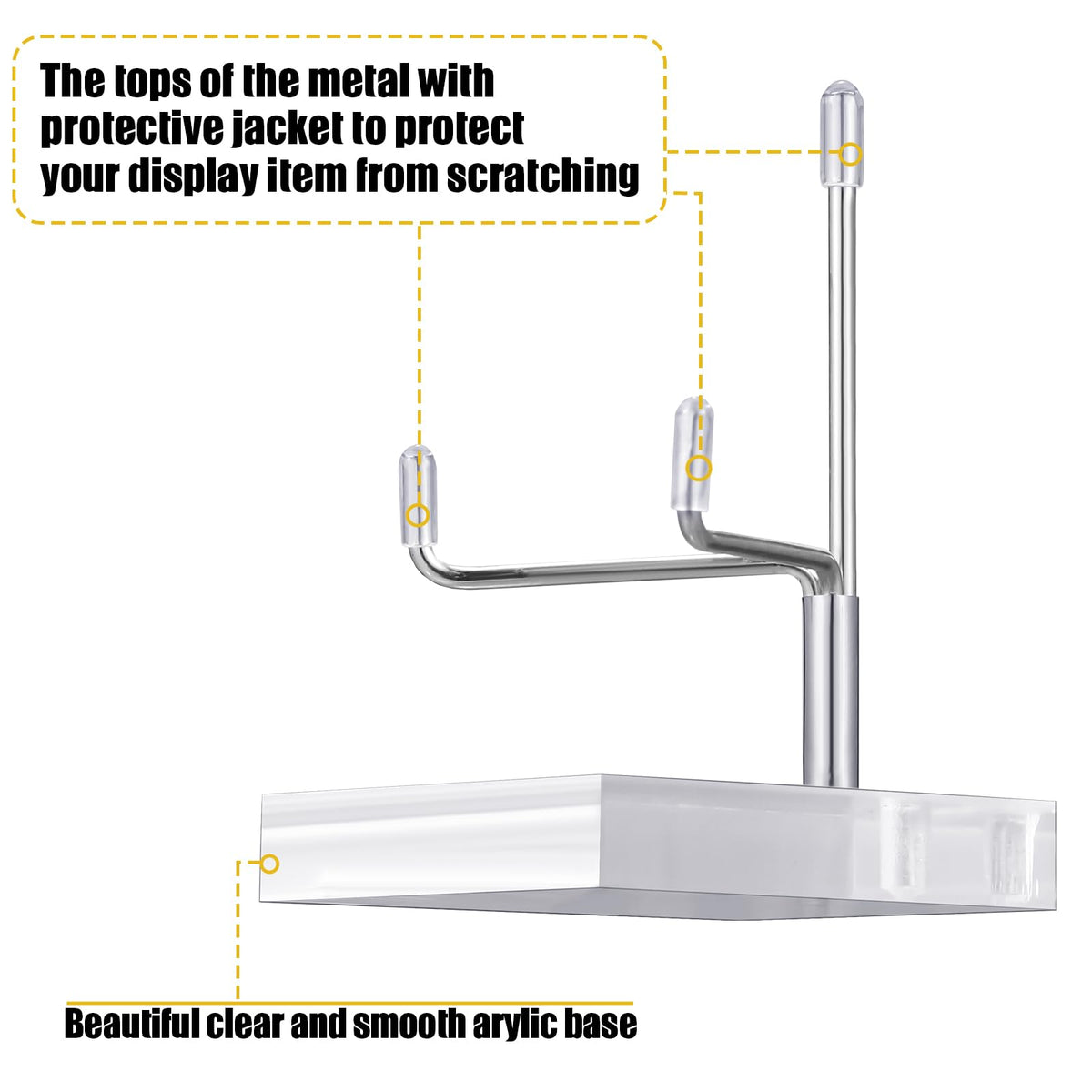 Suzile 4 Pcs Adjustable Metal Arm Display Stand Easel with Acrylic Base Rock Display Easel Holder Acrylic Crystal Clear Plate Stand for Geodes Mineral Agate(Silver,2.8 x 2.8 x 4 Inch)